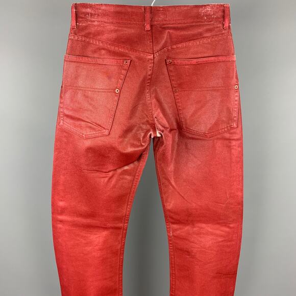 ANDREW MACKENZIE Size 28 Red Coated Denim Zip Fly Jeans - Picture 4 of 5